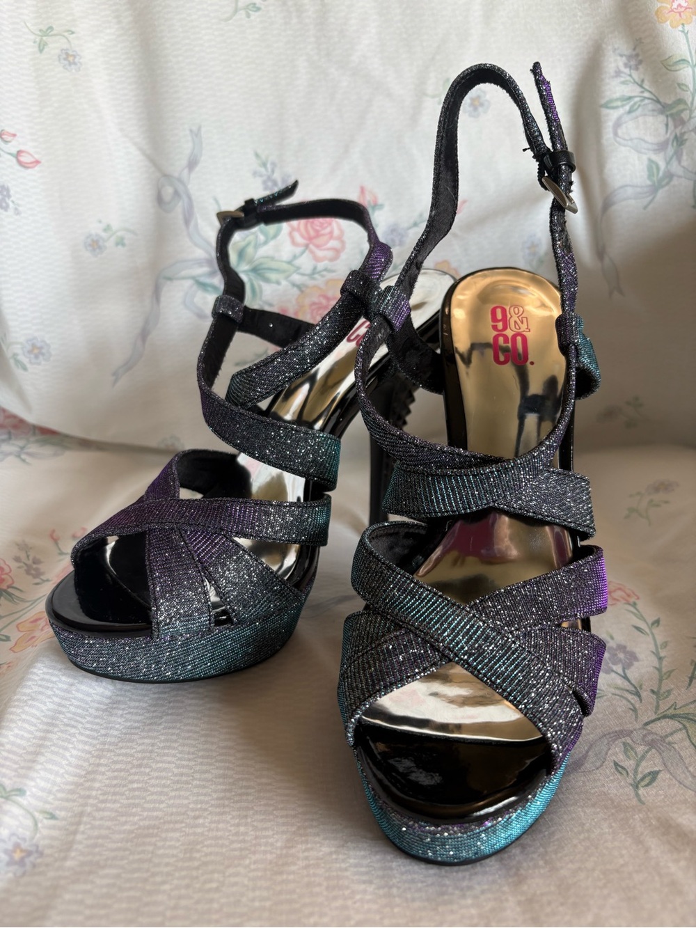 9&CO Iridescent Strappy Platform Heels in Multicolor